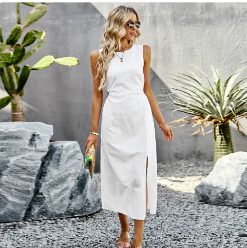 Einfarbiges ärmelloses Sommerkleid für Damen